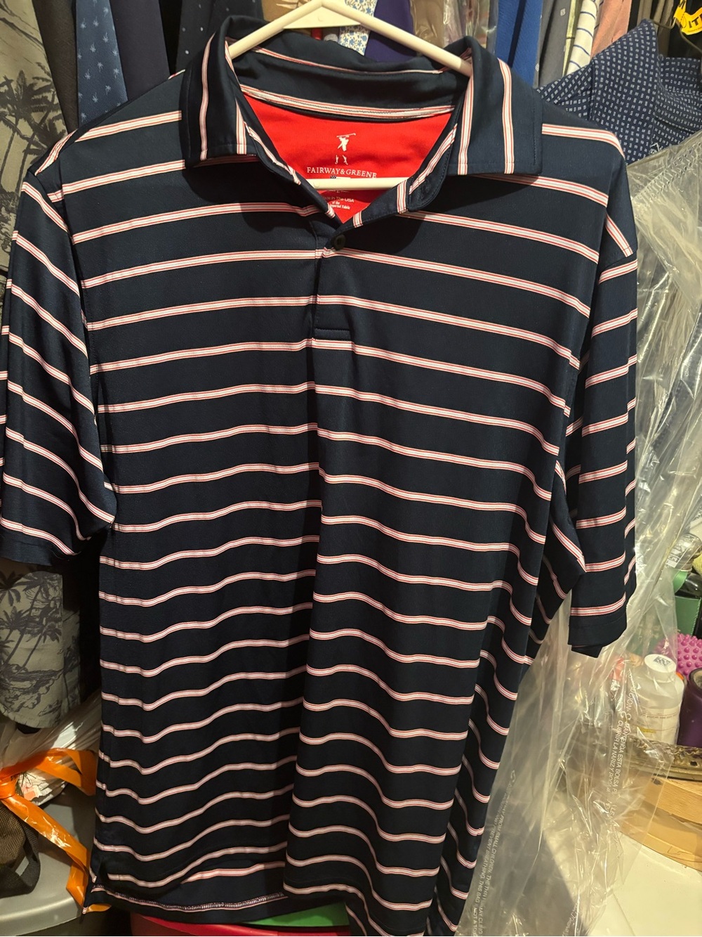 Fairway & Greene Navy Polo with Pink Stripes